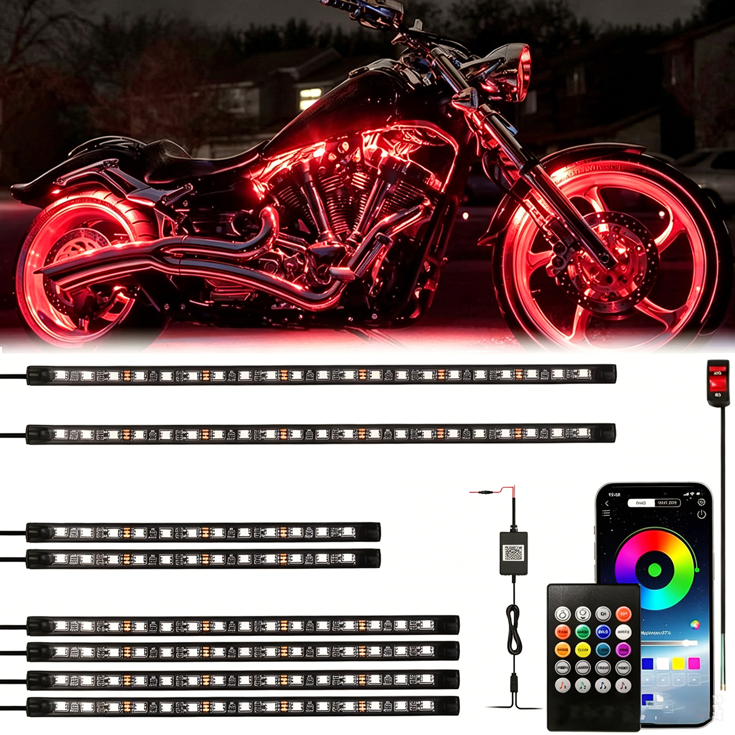 Rgb Hub Sync - 8pcs RGB LED Motorcycle Underglow Ambient