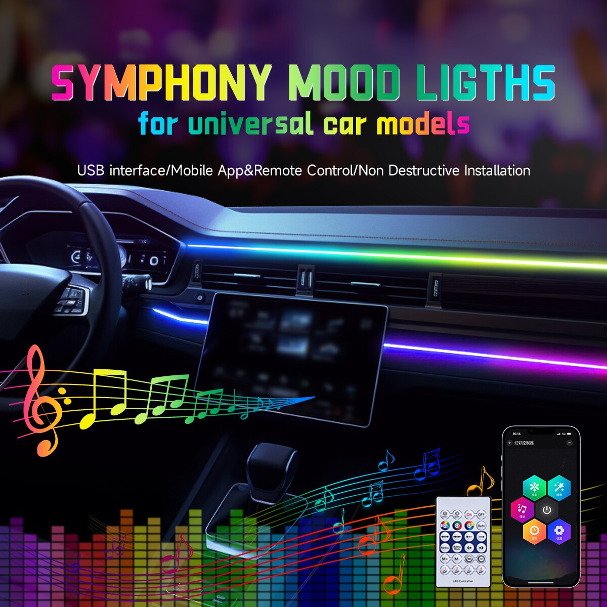 Car LED Ambient Light USB 64 C - Rgb Hub Sync のレビューと価格