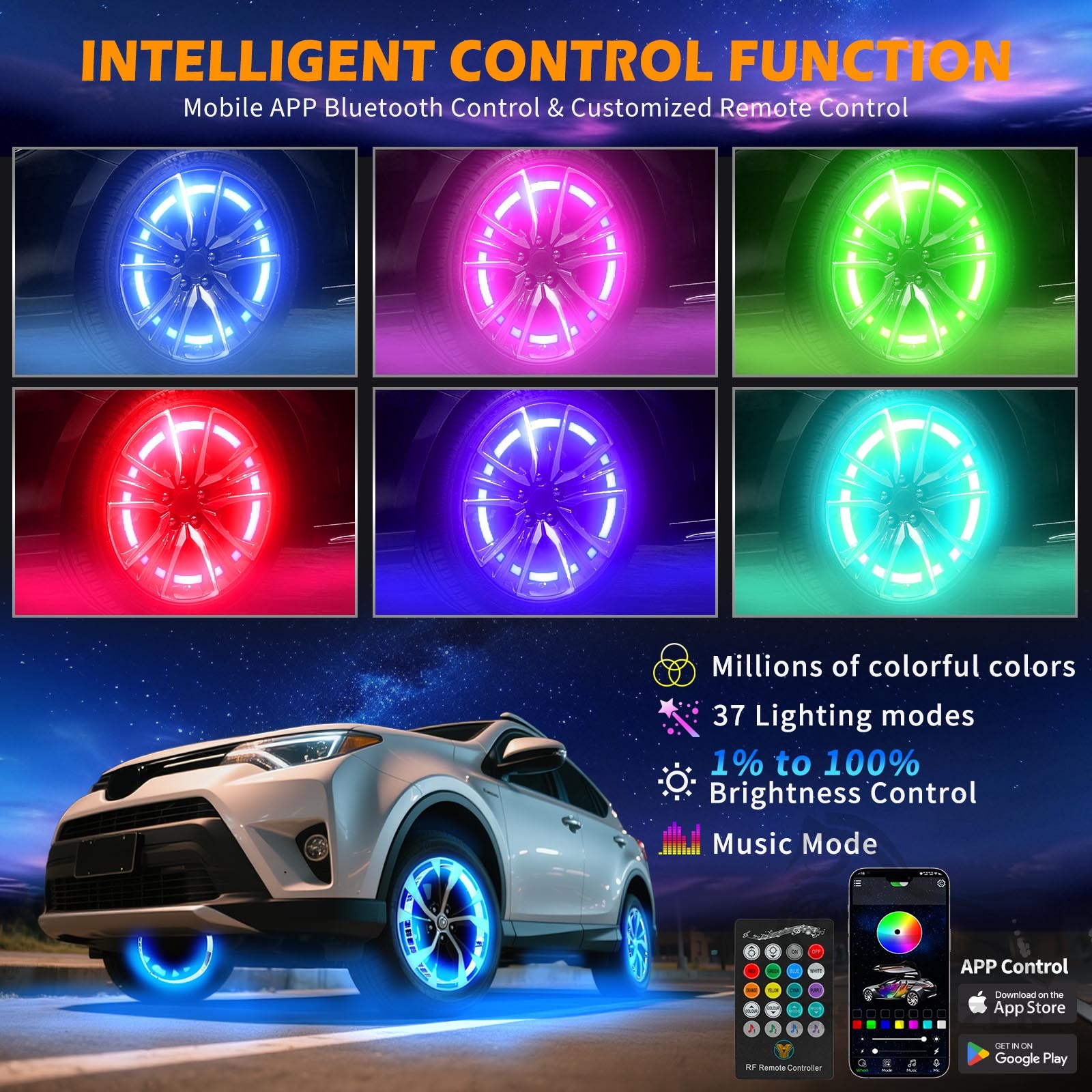 4Pcs Colorful Car Hub Lamp RGB - Rgb Hub Sync のレビューと価格