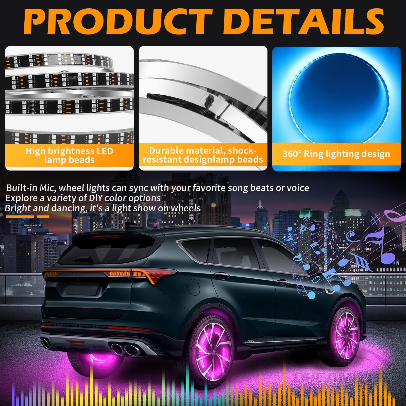 4Pcs Colorful Car Hub Lamp RGB - Rgb Hub Sync のレビューと価格